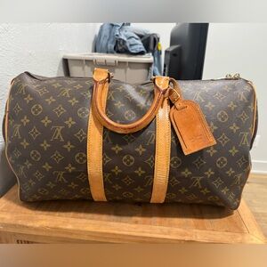 Louis Vuitton Monogram Keepall 45 Canvas Duffel with Natural Leather Trim